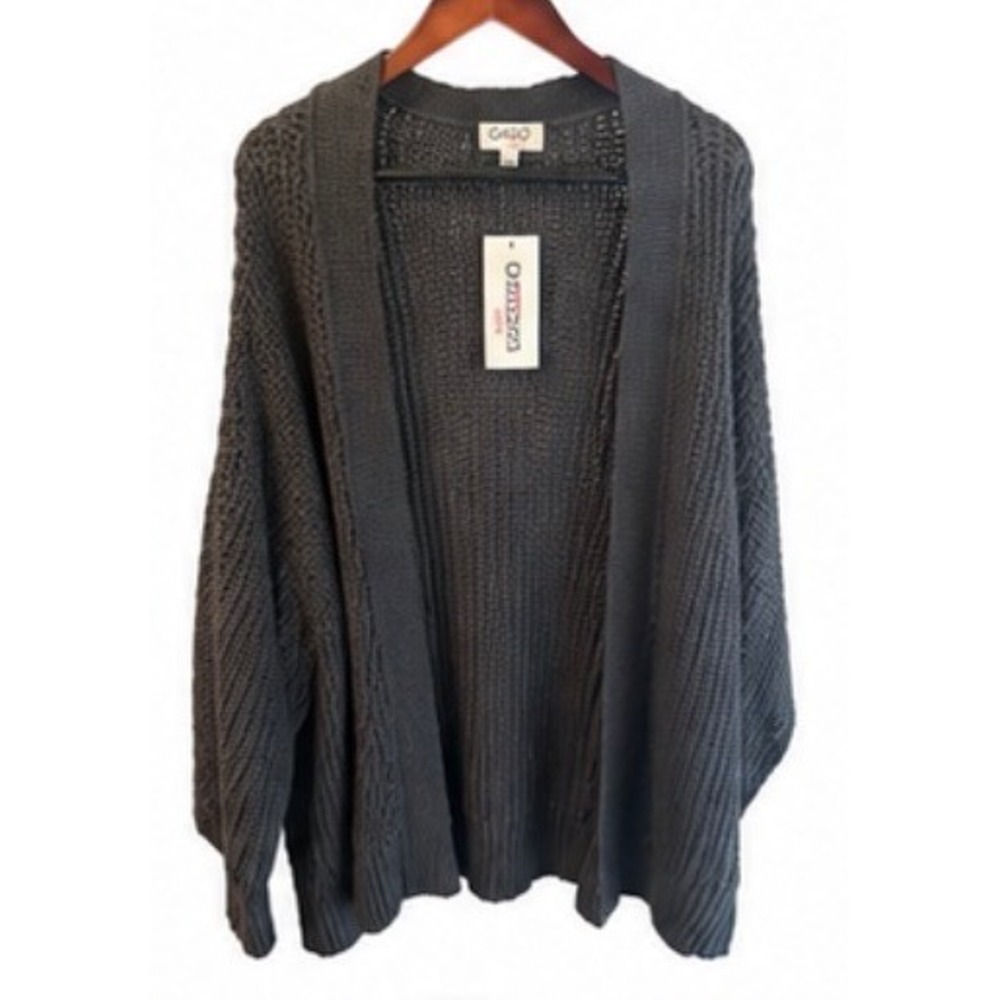 GiGio Open Front Cardigan Women XL Charcoal Gray Chunky Shaker Knit Oversized